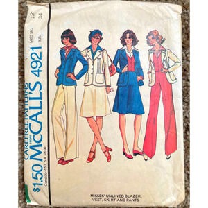 Vintage 1970s McCalls 4921 Sewing Pattern Size Small 12 Business Suit Workwear